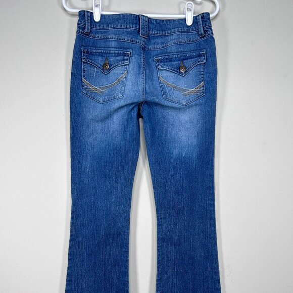 Vintage SO Bell Bottom Denim Jeans Women's 5 Blue Distressed Hippie Boho VTG - Picture 3 of 15